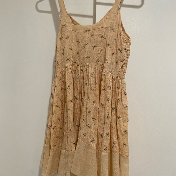 FREE PEOPLE YELLOW PINK PEACH MINI FLORAL PRINT PATTERN SMOCK DRESS SIZE 2 - Picture 5 of 7